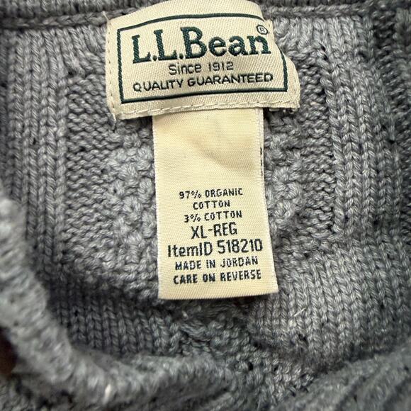 LL Bean Heritage Fisherman Sweater Henley Hoodie Mens XL Gray Soft Cotton 518210 - Picture 4 of 8